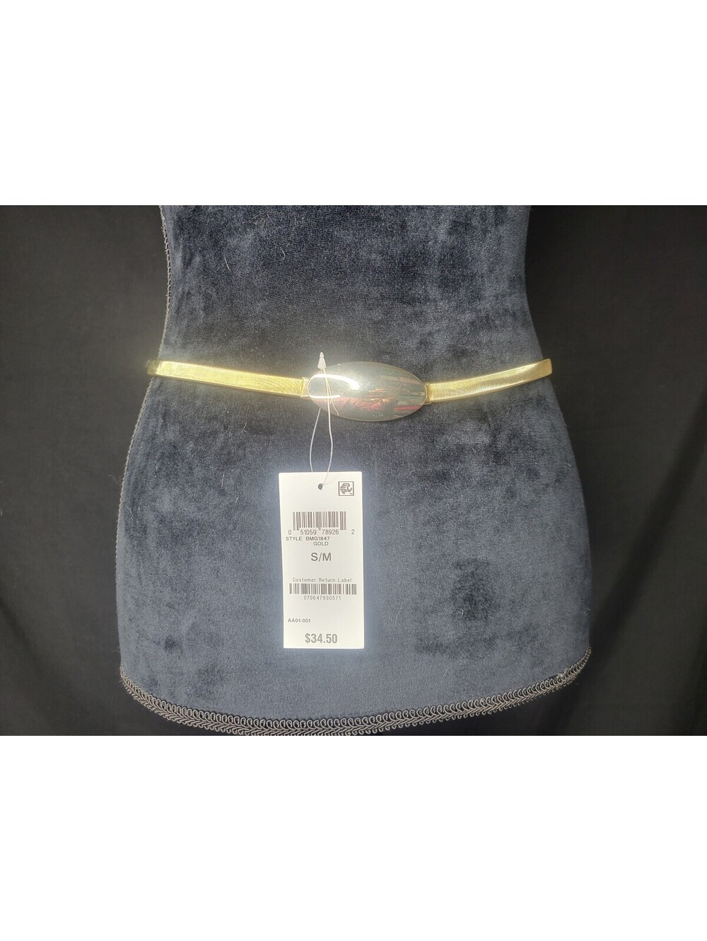 INC International Concepts Oval Chain Stretch Belt Gold Tone Size S/M *NEW*